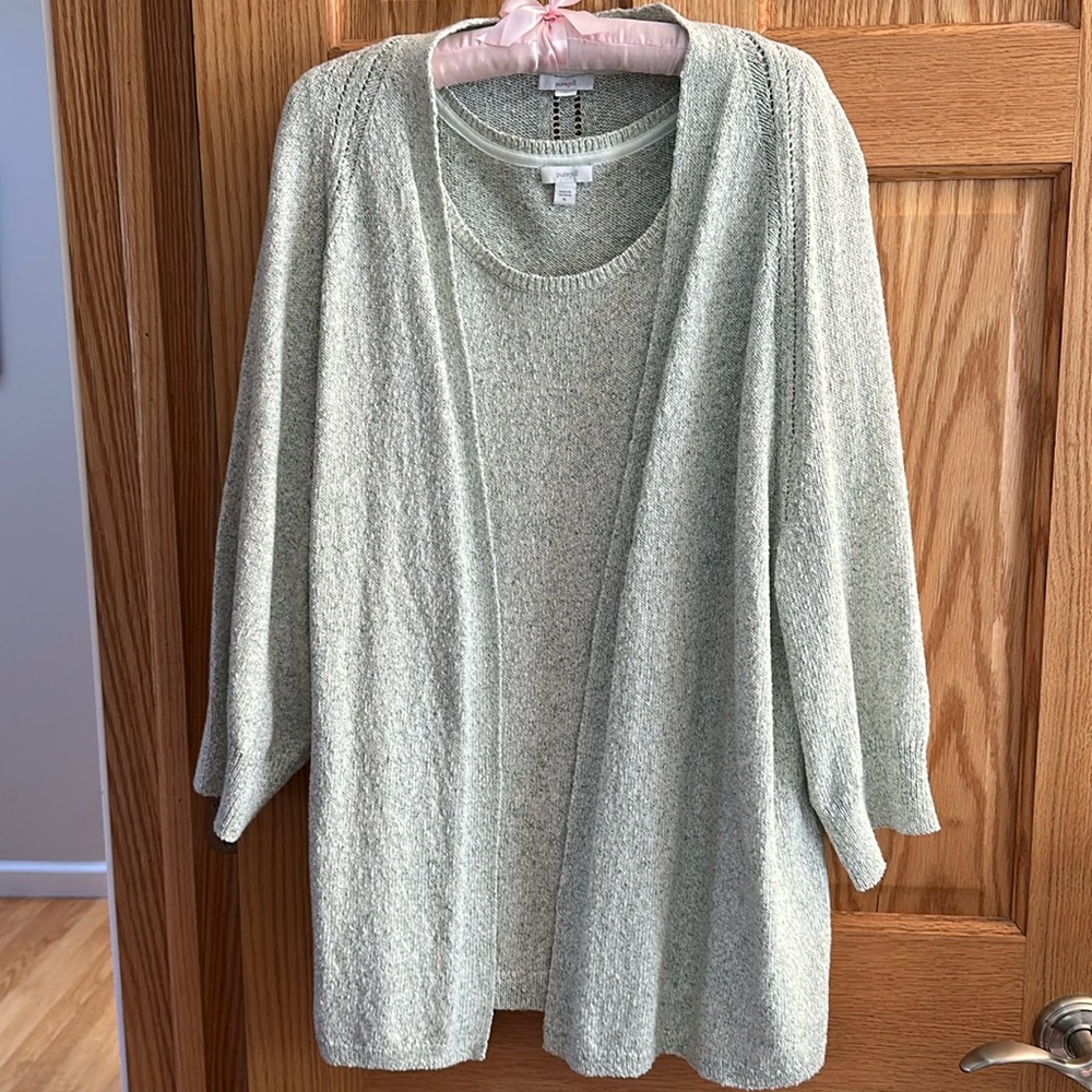 Women's Pure Jill 2 Piece Light Green Cardigan Sweater Set